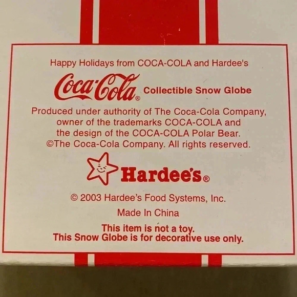 COCA Cola Snow Globe 2003 Hardees Collectable Holiday Gift Fast Shipping - Picture 6 of 10